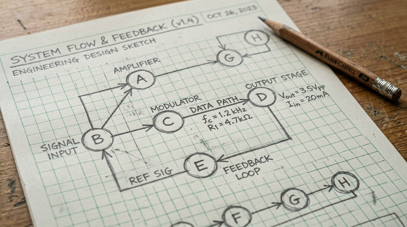 Graph paper with hand-drawn nodes and arrows in pencil